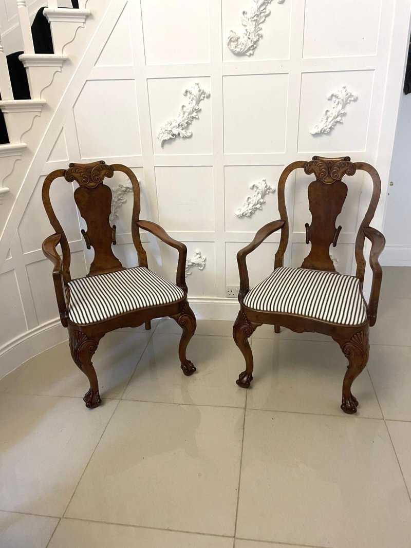 Outstanding Quality Set of 12 Antique Victorian Burr Walnut Dining Chairs - Image 6